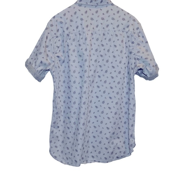 Free Planet men's size Large Cotton button up blue gray short roll sleeve - Picture 3 of 8